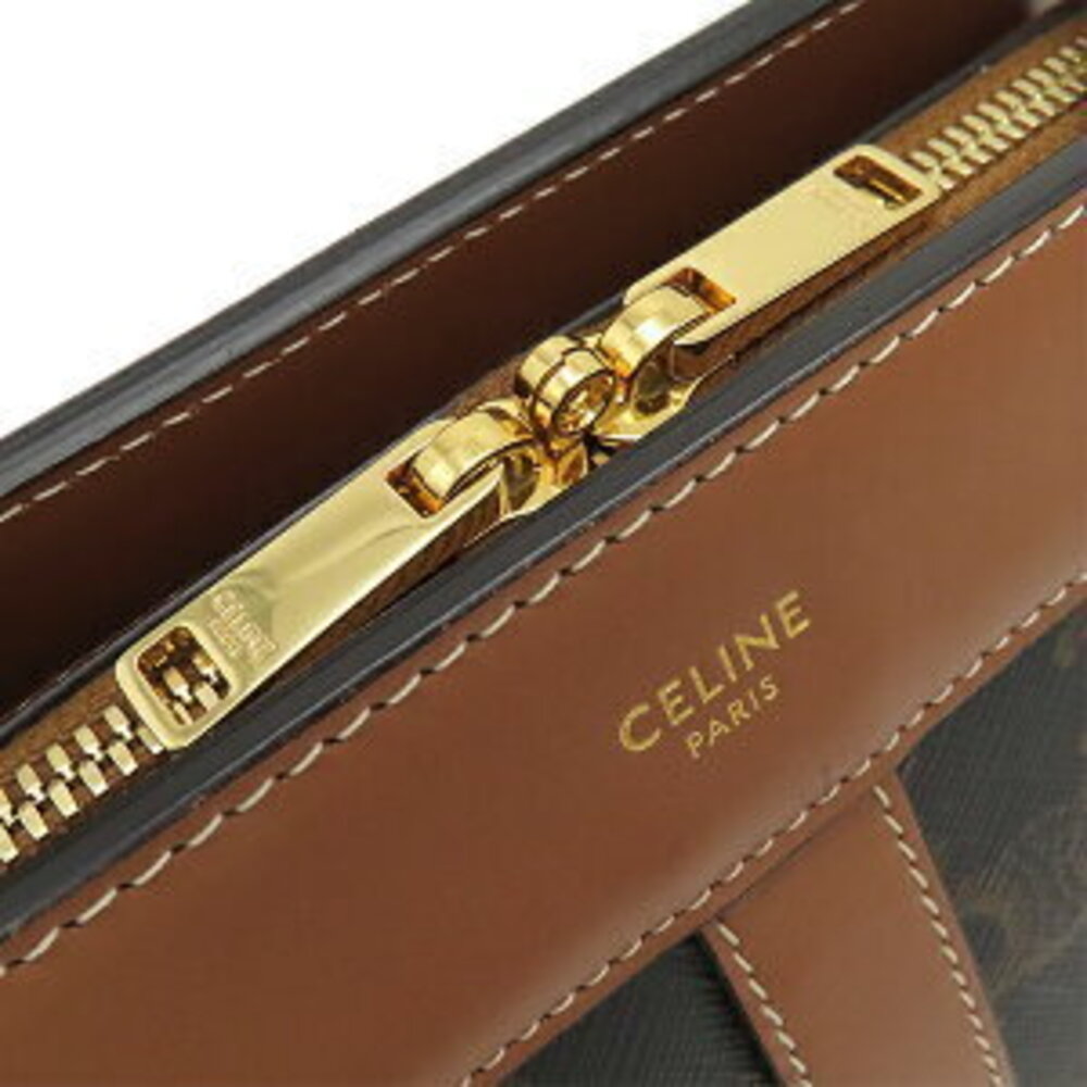 Celine Teen Cabas de shoulder bag leather Triomphe canvas tan black brown - Picture 7 of 9